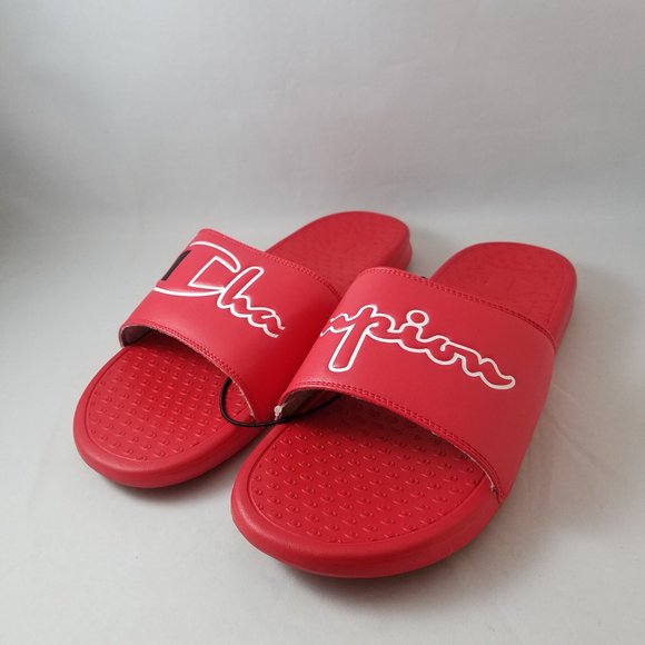 NEW Men's Sz 12 Split Script Super Slides Red - Picture 2 of 9